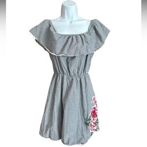 Scarlett Striped Off-Shoulder Dress with Floral Embroidery Patch Size Small